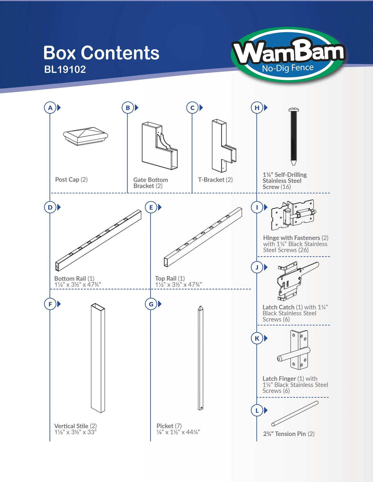 WamBam White Vinyl Picket Fence Panel Kit, 4ft H x 6ft W, 1 Panel + 1 Post - BL19101