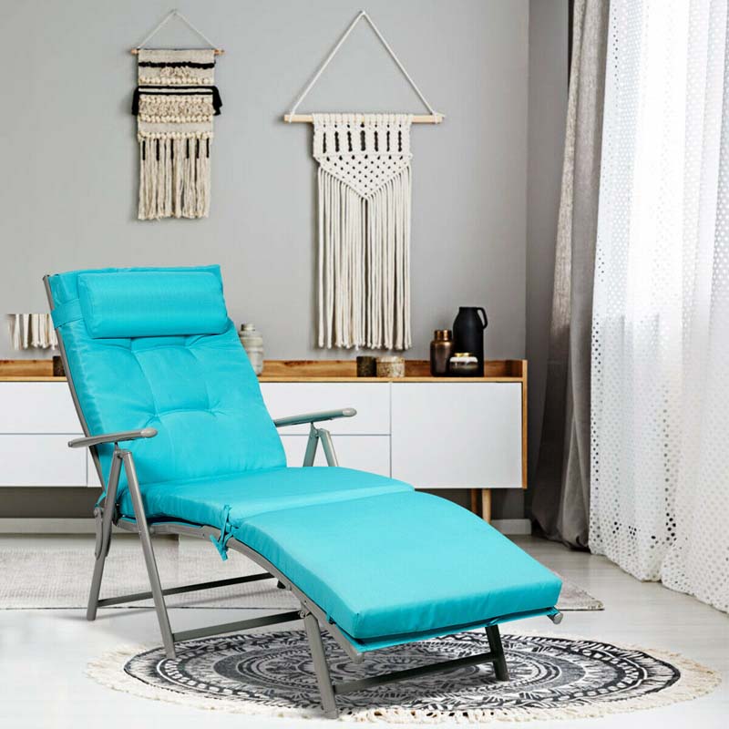 7 Position Folding Outdoor Chaise Lounge Chair With Cushion And Pillow