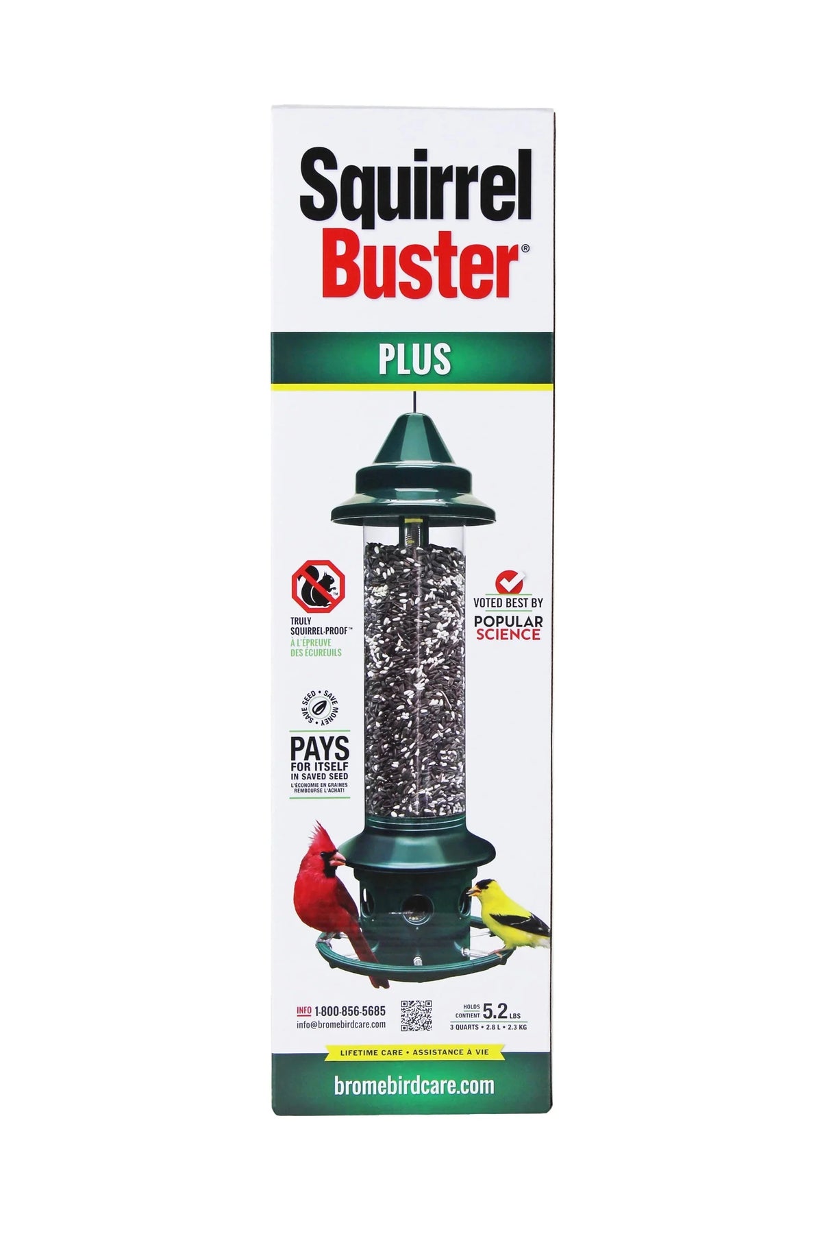 Brome Squirrel Buster Plus Tube Bird Feeder, 23 in, 3 Qt, 2 Pack - Cardinal Perch Ring