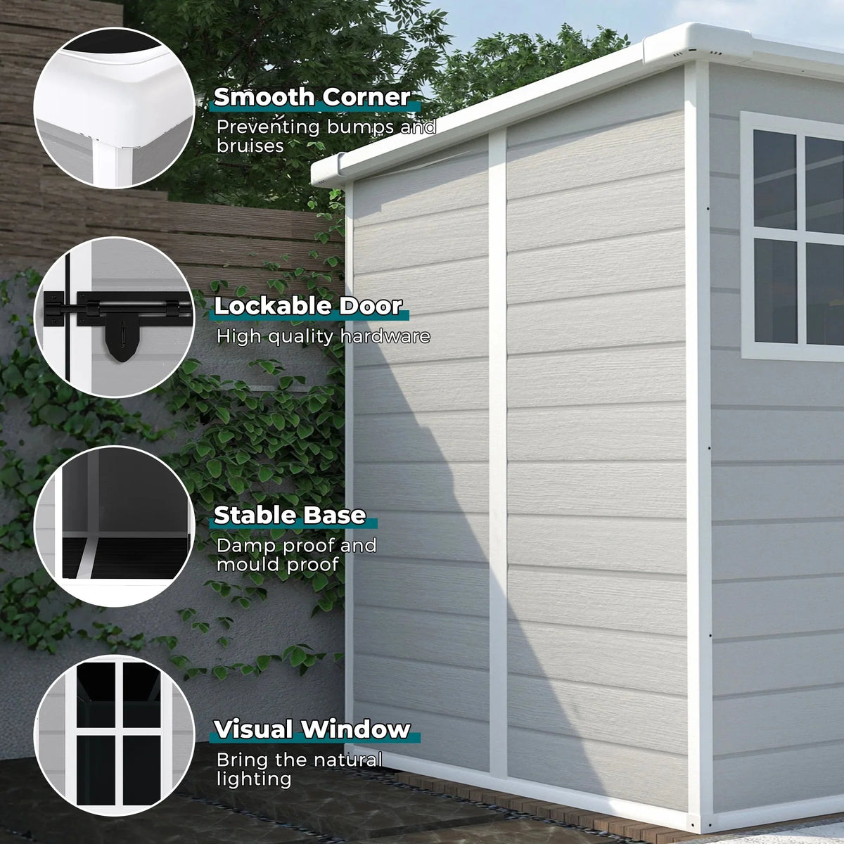 Seizeen Resin Outdoor Storage Shed With Floor, Light Gray, 82 in H