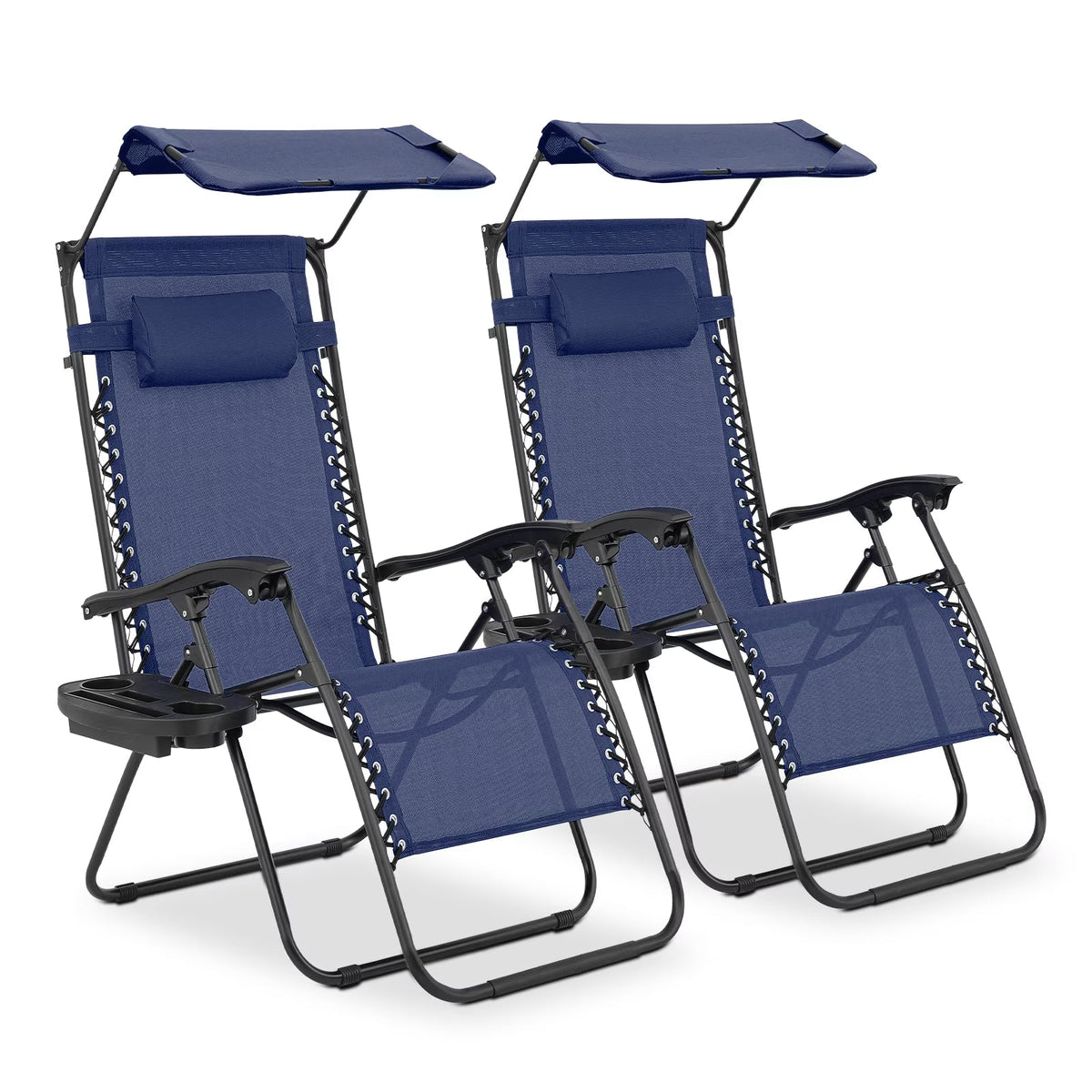 MoNiBloom Zero Gravity Reclining Chairs Set Of 2 With Canopy Shade And Headrest, Black - 330 lbs