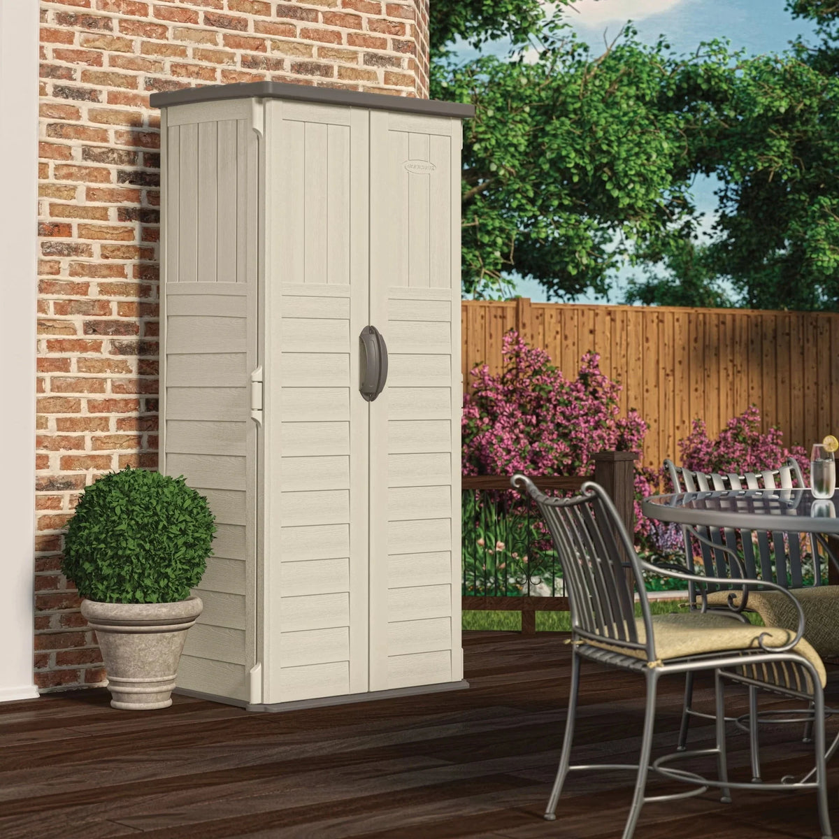 Suncast Resin Vertical Storage Shed, 22 Cubic Feet, Light Taupe, 2' 1.5in x 2' 8.5in x 6' - BMS1250