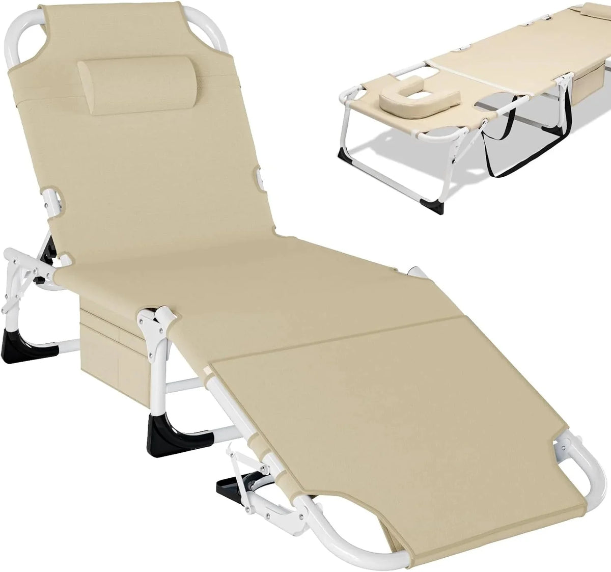 Slsy 5-Position Adjustable Folding Lounge Chair And Cot - 75.2" x 25.6" x 11.8"
