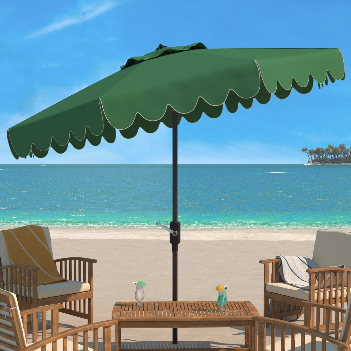 Safavieh Patio Umbrella 9' Crank Tilt Navy/White - Venice
