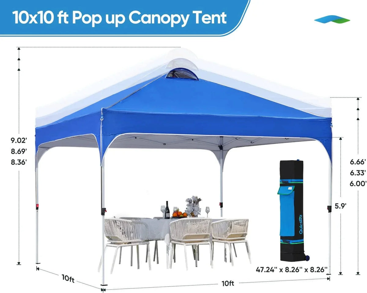 Quictent 10 x 10 ft Pop-Up Canopy Tent With Reflective Top, Fluorescent Rope And Vented Top