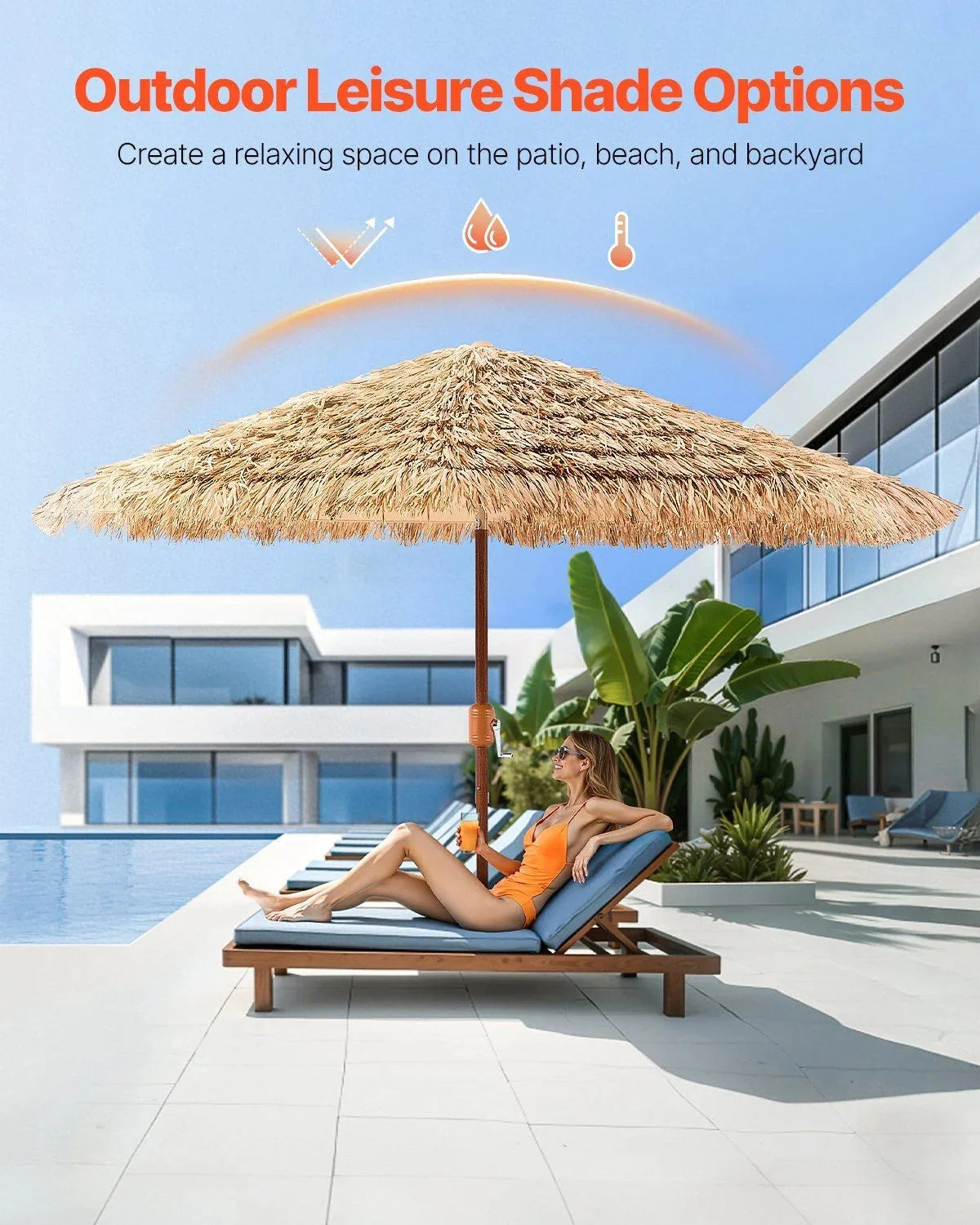 Thatched Tiki Patio Umbrella 9 ft