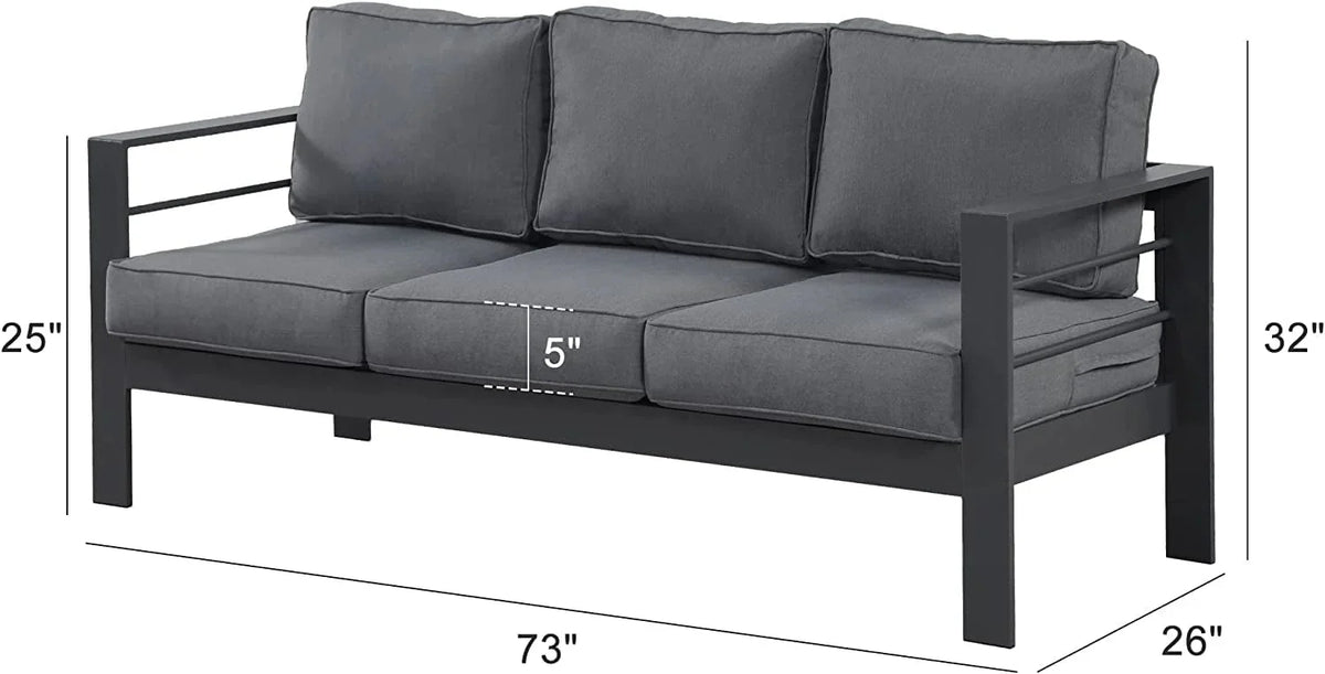 Superjoe Outdoor Patio Sofa 3 Seats Gray Aluminum With Dark Grey Cushions