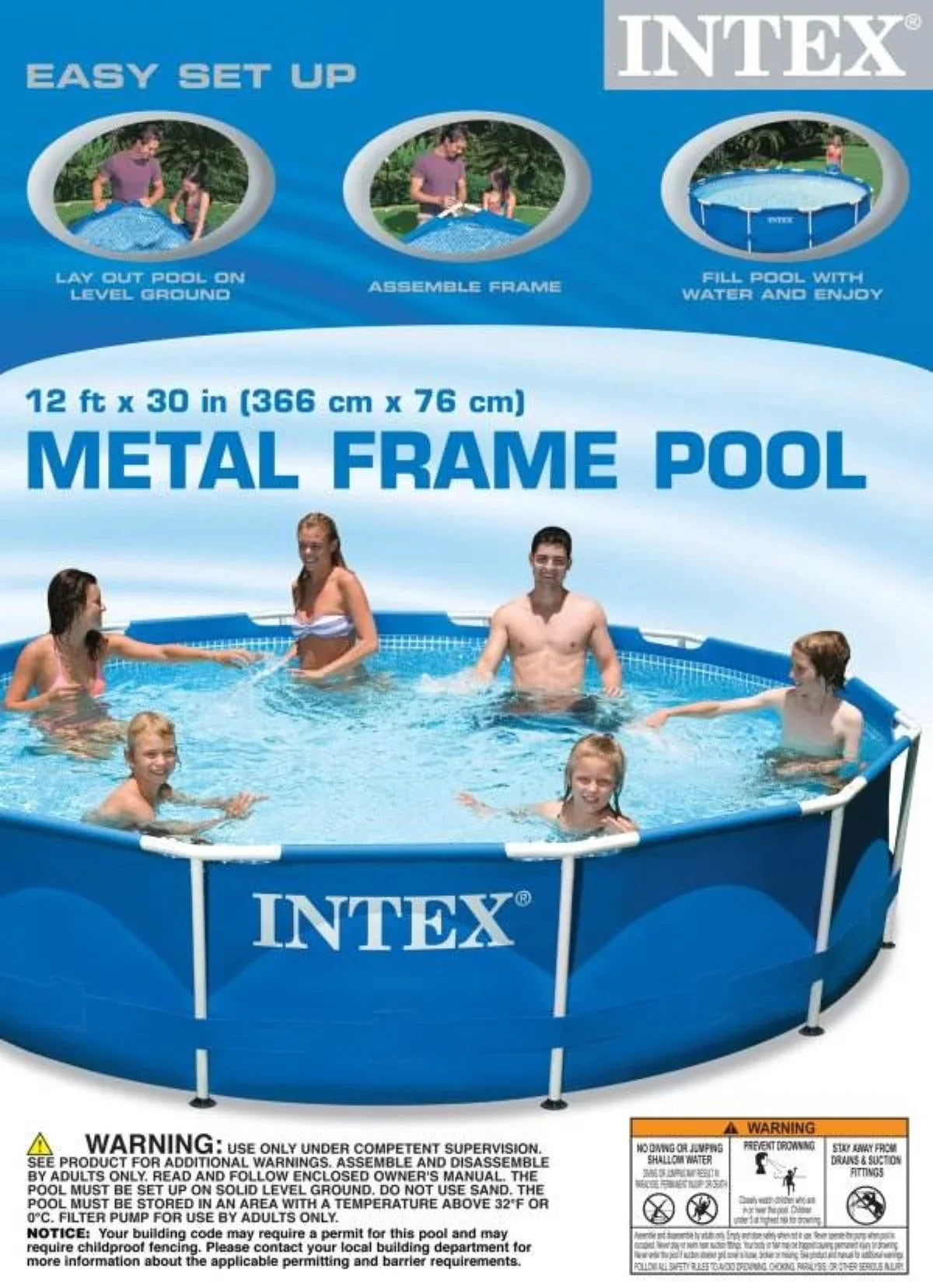 Intex Metal Frame Above Ground Swimming Pool With Filter And Cover, 12 Ft x 30 Inches - 28211EH