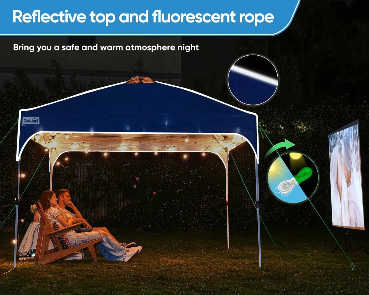 Quictent 10 x 10 ft Pop-Up Canopy Tent With Reflective Top, Fluorescent Rope And Vented Top