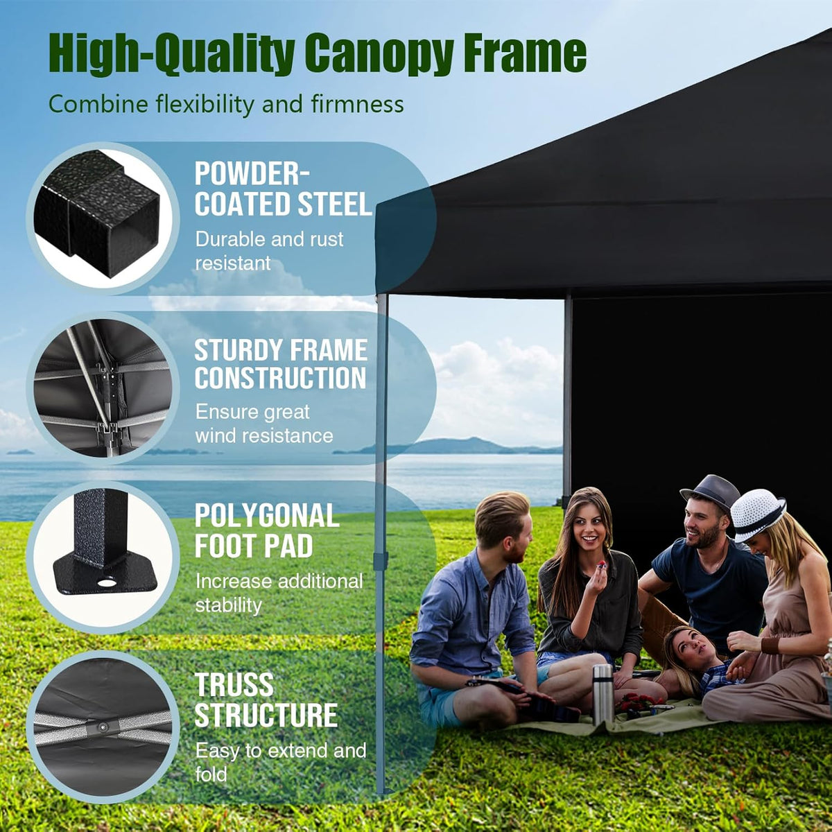 Eurmax USA NOMATTER 10x10ft Pop Up Canopy Tent With 1 Removable Sidewall And 4 Sand Bags