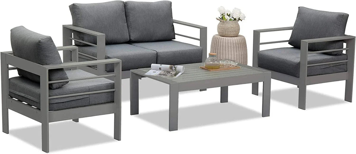 Superjoe Outdoor Patio Sofa 3 Seats Gray Aluminum With Dark Grey Cushions