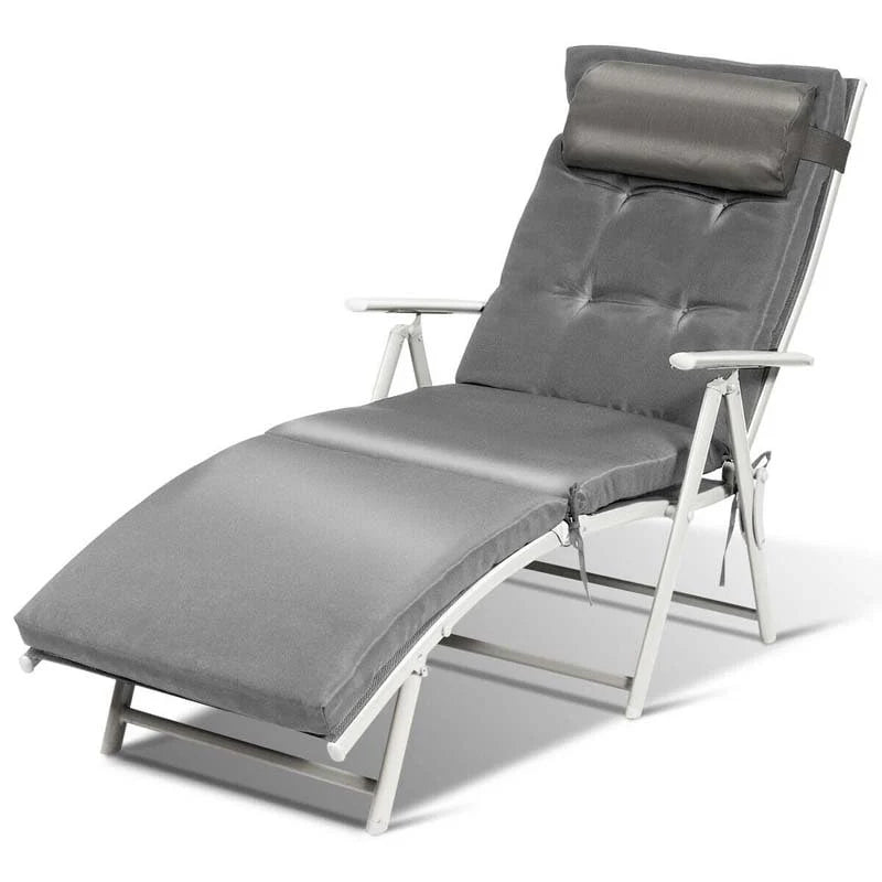 7 Position Folding Outdoor Chaise Lounge Chair With Cushion And Pillow