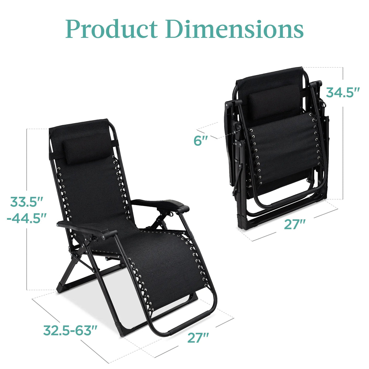 Best Choice Products Oversized Zero Gravity Folding Recliner With Removable Cushion And Side Tray - Fossil Gray