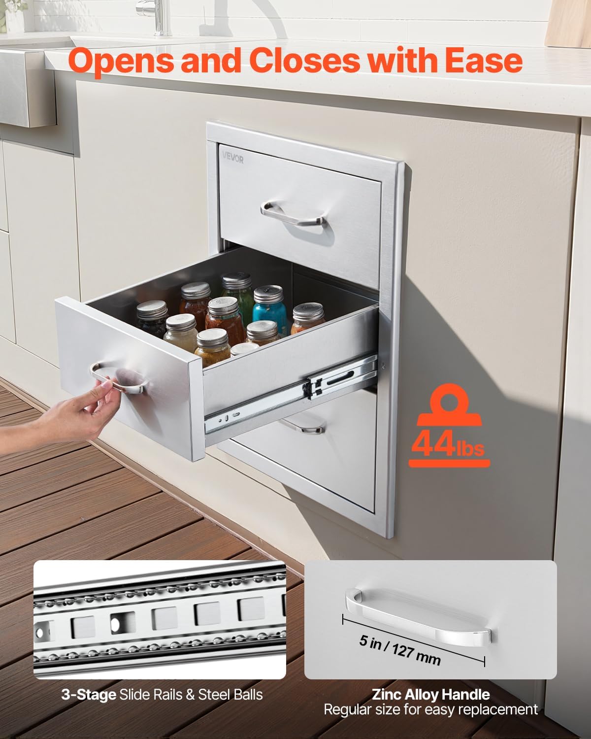 VEVOR Outdoor Kitchen Drawer Cabinet, Stainless Steel, 18.11 inch W x 23.23 inch D x 23.23 inch H, 3 Drawers