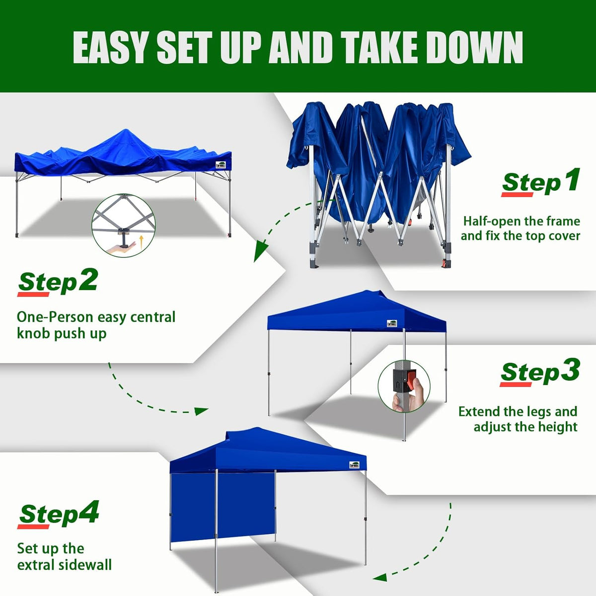 Eurmax USA NOMATTER 10x10ft Pop Up Canopy Tent With 1 Removable Sidewall And 4 Sand Bags