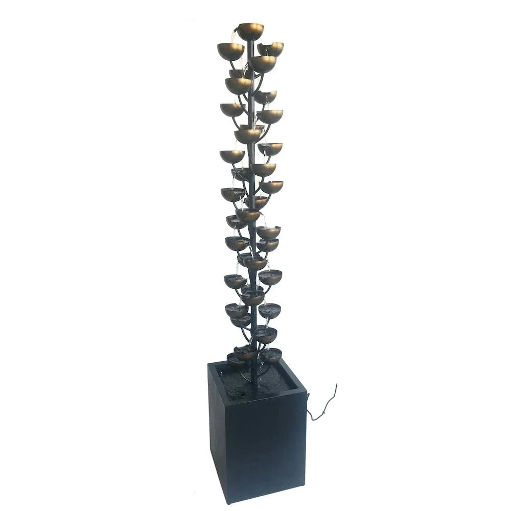 Hi-Line Tall Multi Level Zinc-Coated Metal Stacked Cups Fountain, Brown/Grey, 14 x 14 x 74