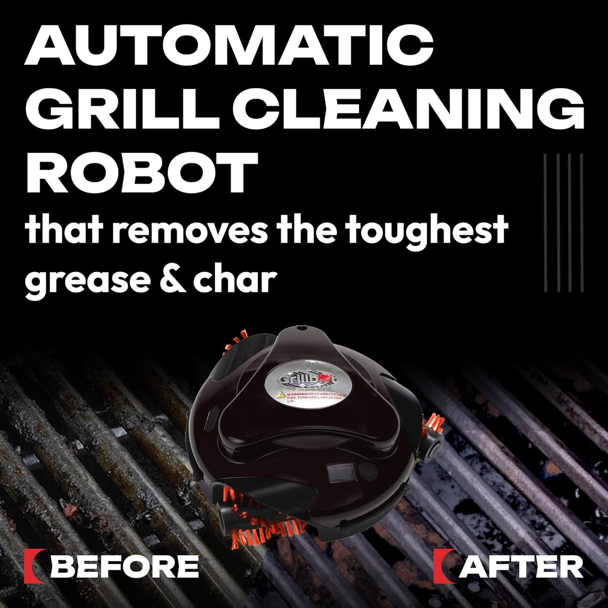 Grillbot Automatic Grill Cleaning Robot With Nylon Brushes, Black, Carry Case