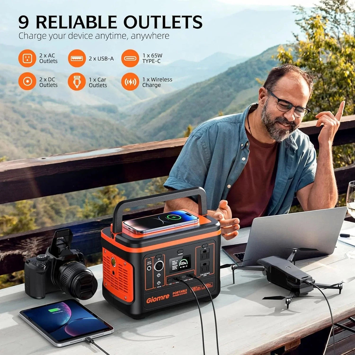 Giomre Portable Power Station 297Wh, 600W AC Output, 100W Fast Charging - M6