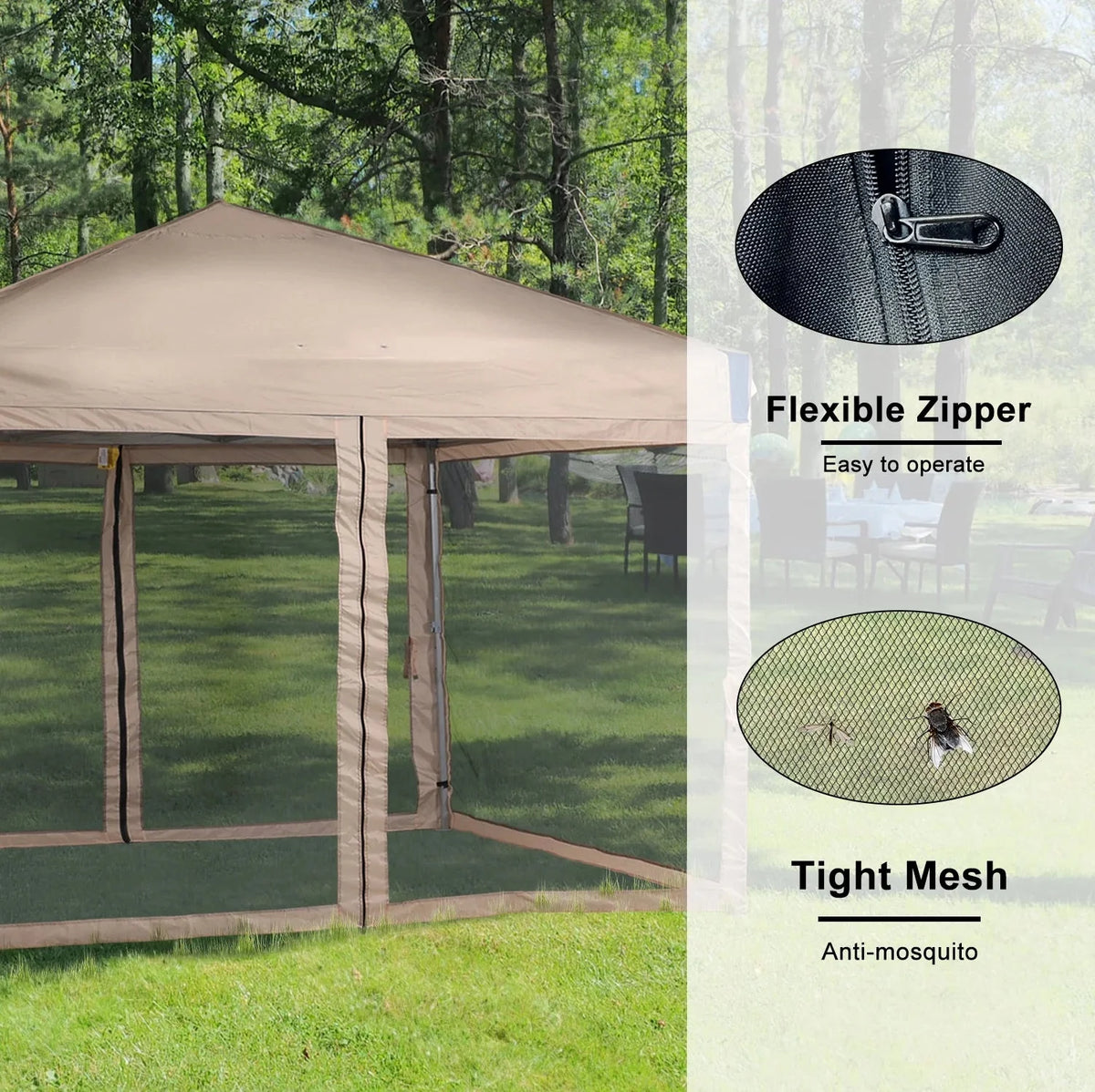 Aoodor Pop Up Canopy 12'x12' With Removable Mesh Sidewalls - Black