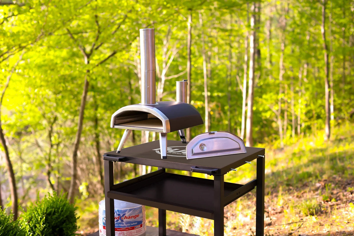 NUUK Three-Shelf Heavy Duty Rolling Outdoor Pizza Oven Table, 24 in x 30 in Steel