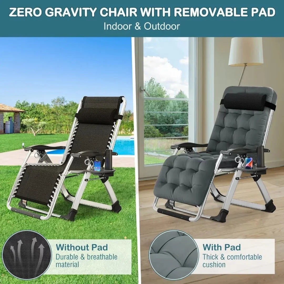 NAIZEA Zero Gravity Lawn Recliner Chairs, 2 Pack, Black