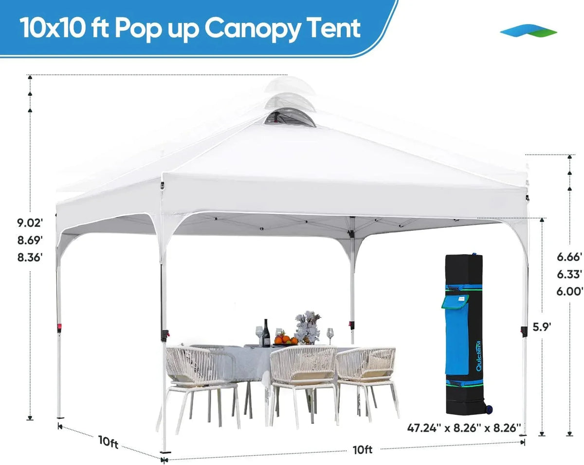 Quictent 10 x 10 ft Pop-Up Canopy Tent With Reflective Top, Fluorescent Rope And Vented Top
