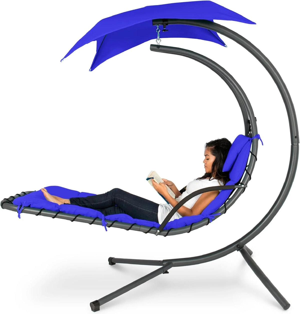 Best Choice Products Outdoor Hanging Steel Chaise Lounge Chair With Canopy, Charcoal Gray - SKY5871