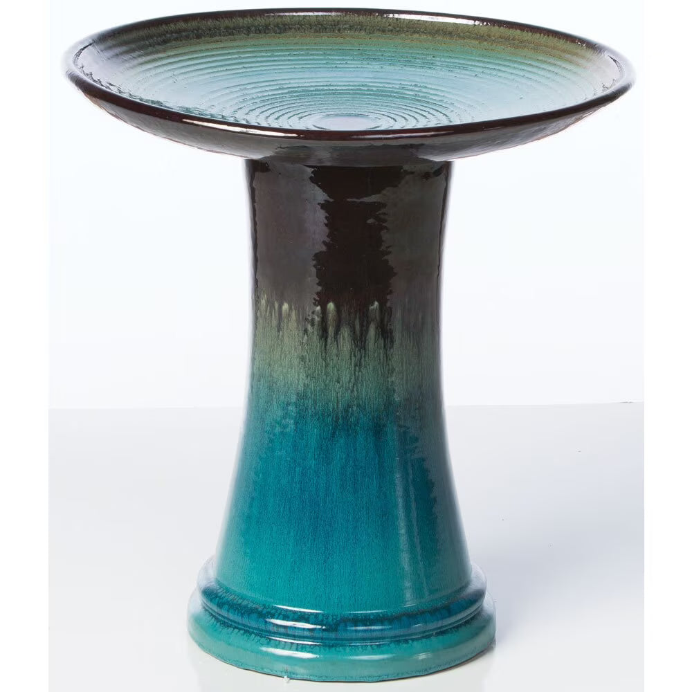 Alfresco Home Ceramic Bird Bath, Navy, 18 in H x 17 in W x 17 in D - Atlantis