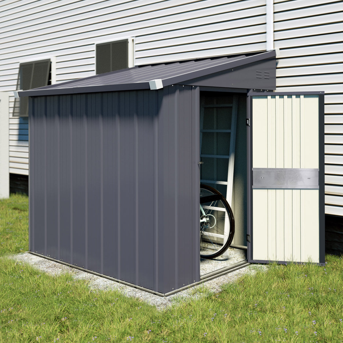 VEIKOUS Outdoor Lean-To Storage Shed 8' x 4', Grey