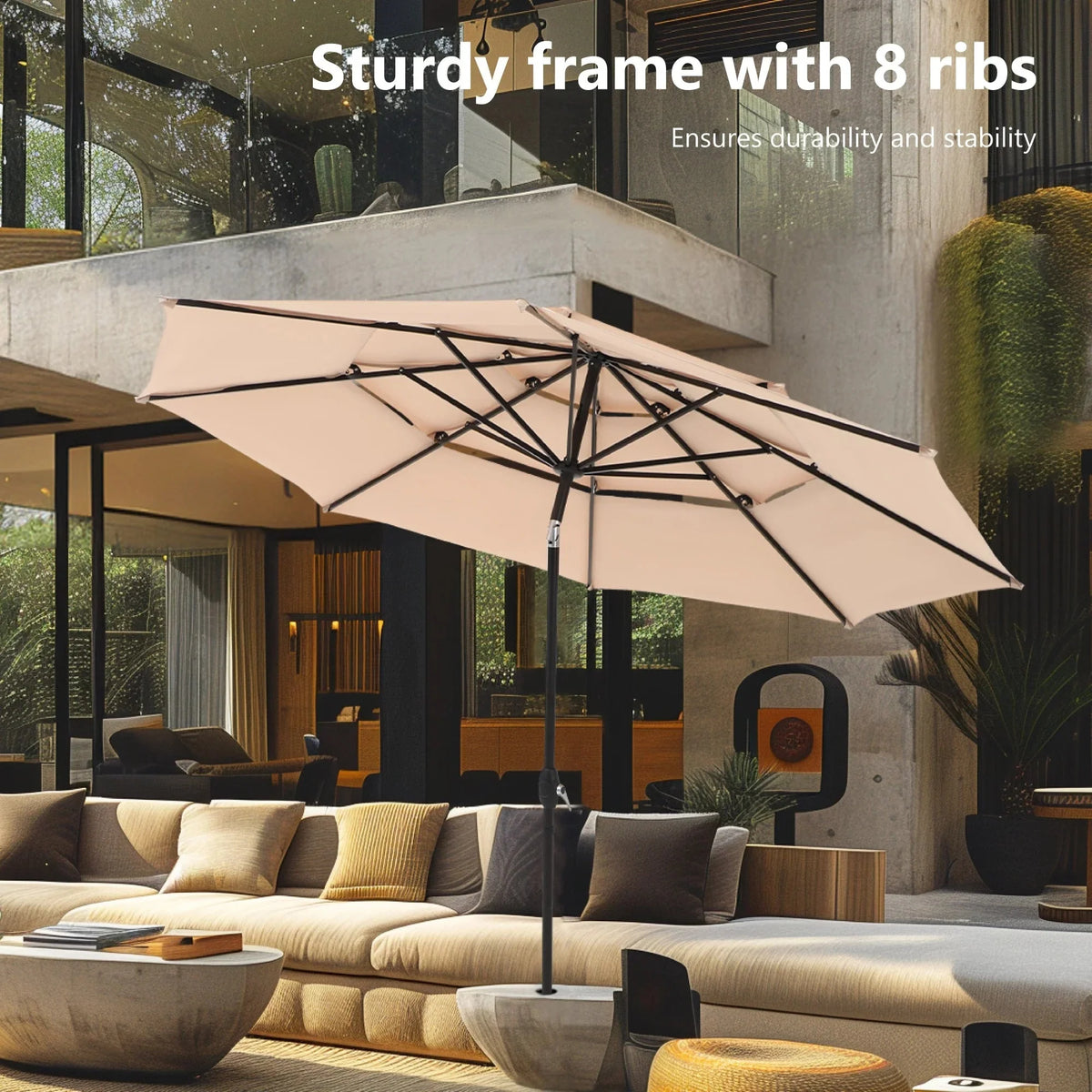 MAISON ARTS 6-Piece Patio Dining Set With 4 Adjustable Folding Chairs, Square Metal Table And 10ft Umbrella