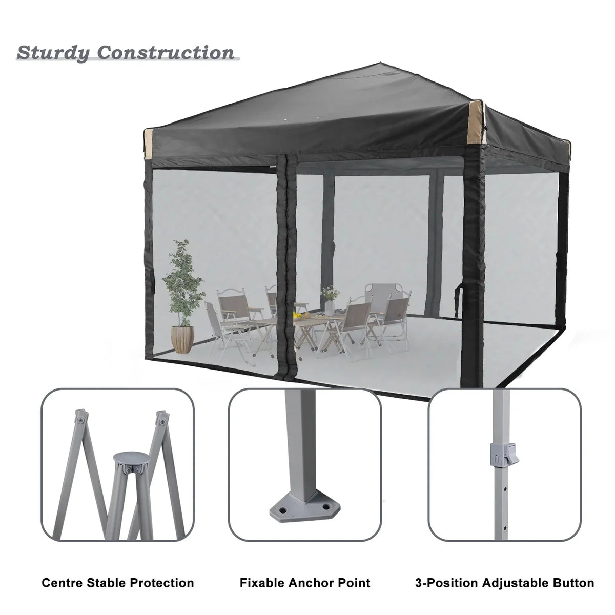 Aoodor Pop Up Canopy 12'x12' With Removable Mesh Sidewalls - Black