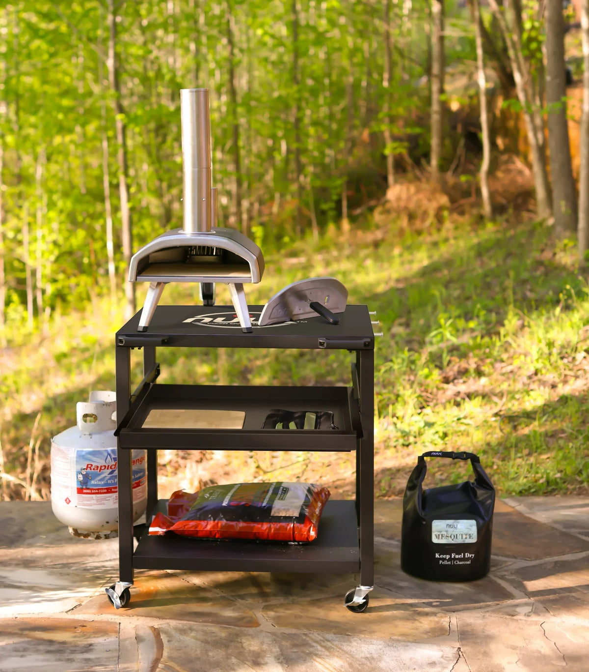 NUUK Three-Shelf Heavy Duty Rolling Outdoor Pizza Oven Table, 24 in x 30 in Steel