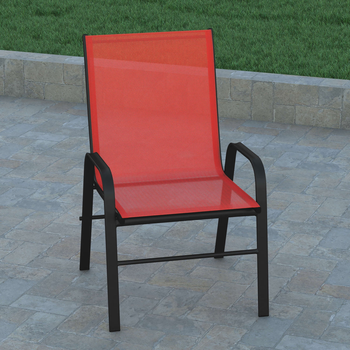 Emma + Oliver Outdoor Stack Chairs, Gray, 4 Pack, 21.25in W x 29in D x 36in H