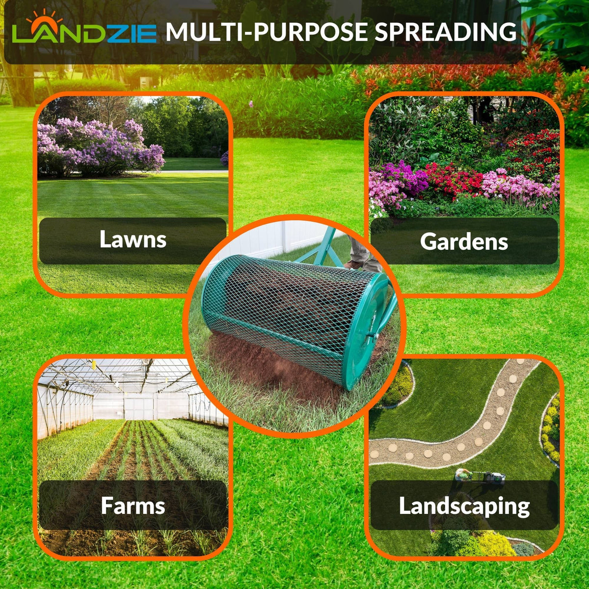 Landzie 24-Inch Walk-Behind Compost Spreader With Metal Mesh Basket
