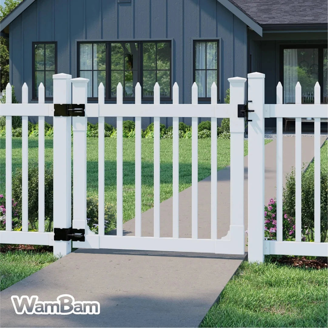 WamBam White Vinyl Picket Fence Panel Kit, 4ft H x 6ft W, 1 Panel + 1 Post - BL19101