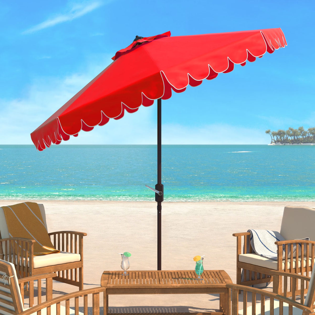 Safavieh Patio Umbrella 9' Crank Tilt Navy/White - Venice