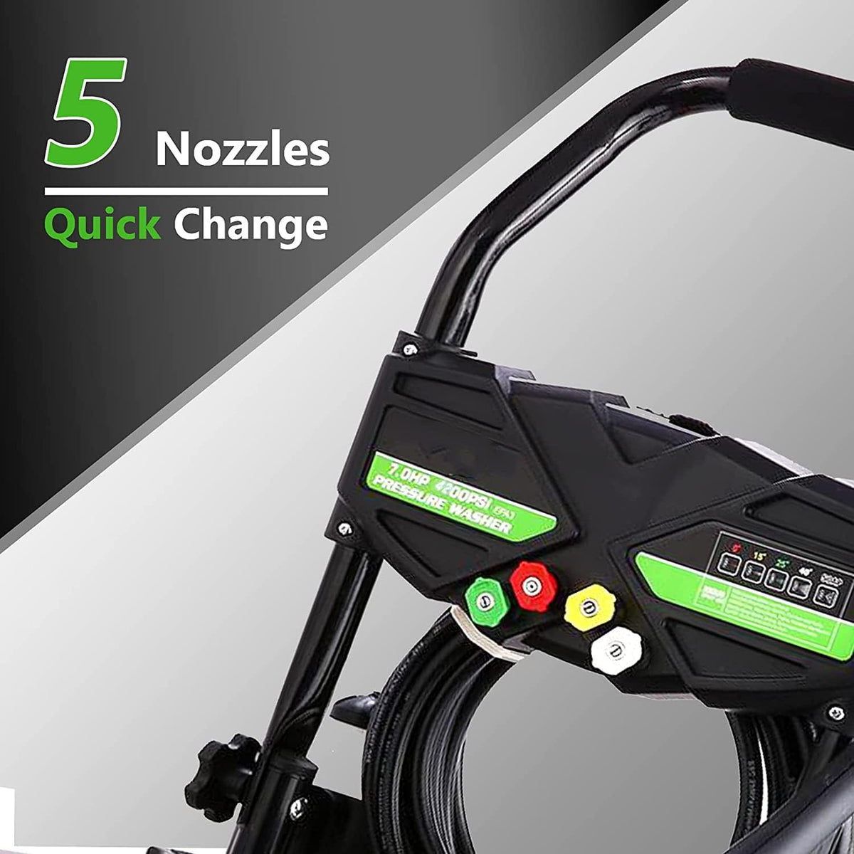 Gas Pressure Washer 4200 PSI 4.0 GPM, 212CC Engine, 5 Nozzles, 25ft Hose, 0.5Gal Soap Tank - 20FT x 1/4 Black