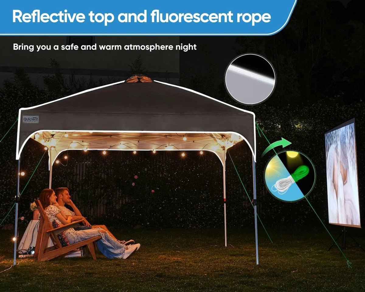 Quictent 10 x 10 ft Pop-Up Canopy Tent With Reflective Top, Fluorescent Rope And Vented Top
