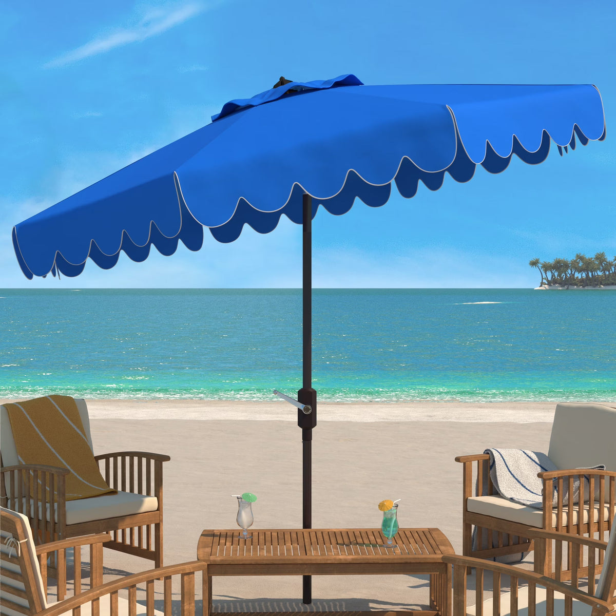 Safavieh Patio Umbrella 9' Crank Tilt Navy/White - Venice