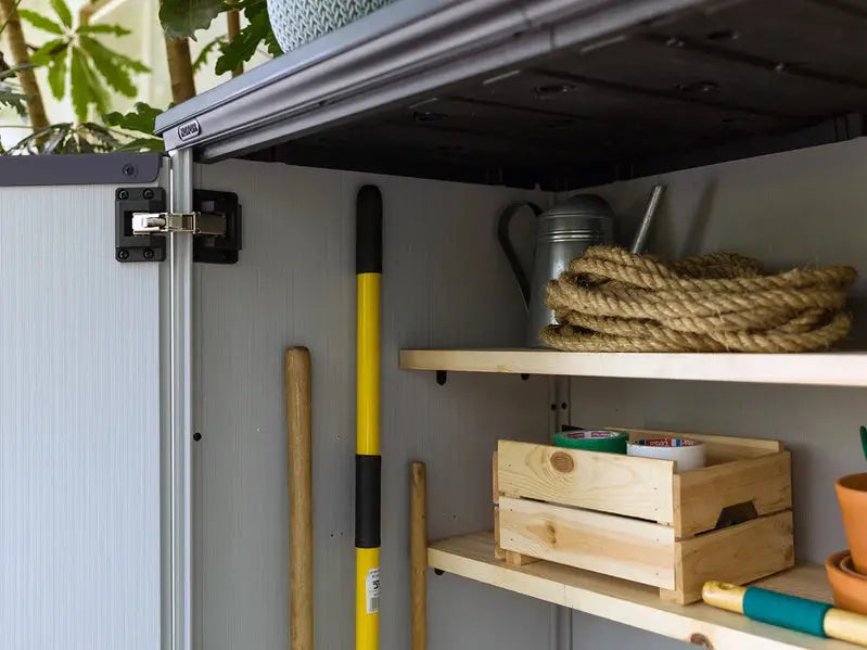 Keter Premier Vertical Outdoor Storage Shed With Floor, Lockable Double Doors, Grey