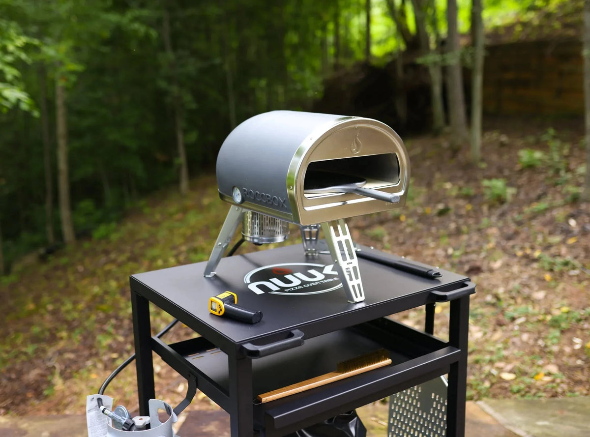 NUUK Three-Shelf Heavy Duty Rolling Outdoor Pizza Oven Table, 24 in x 30 in Steel