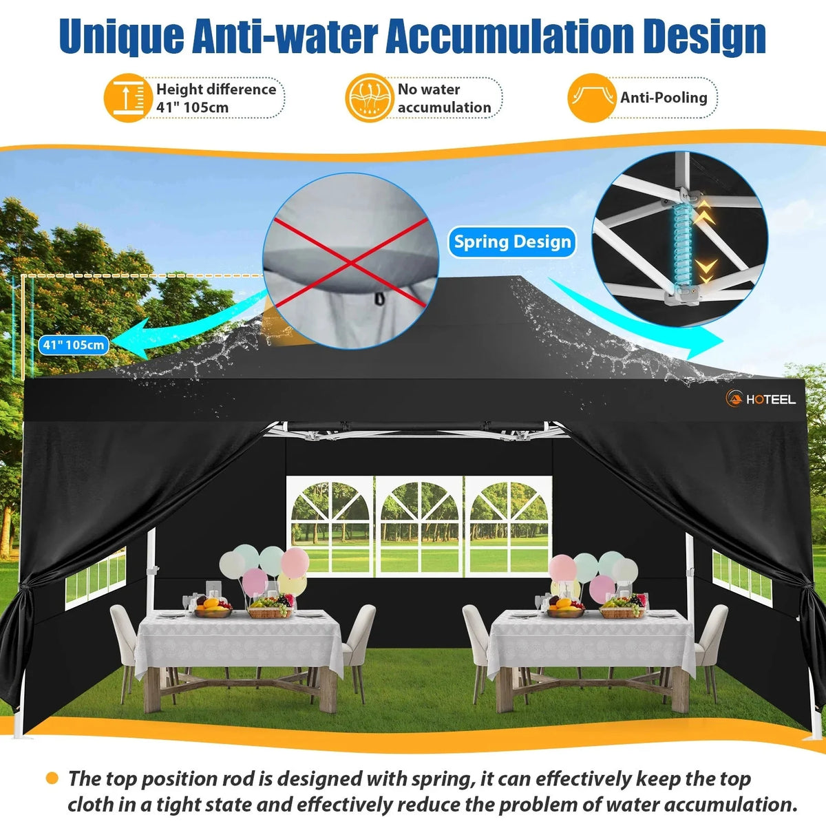 HOTEEL Heavy Duty Pop-Up Canopy Tent 10x15, 4 Sidewalls, Black