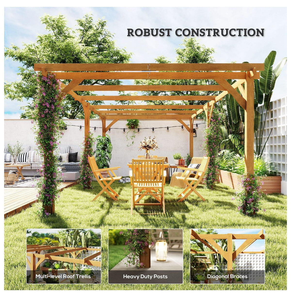 Wood Pergola 20 x 10 ft Dark Brown