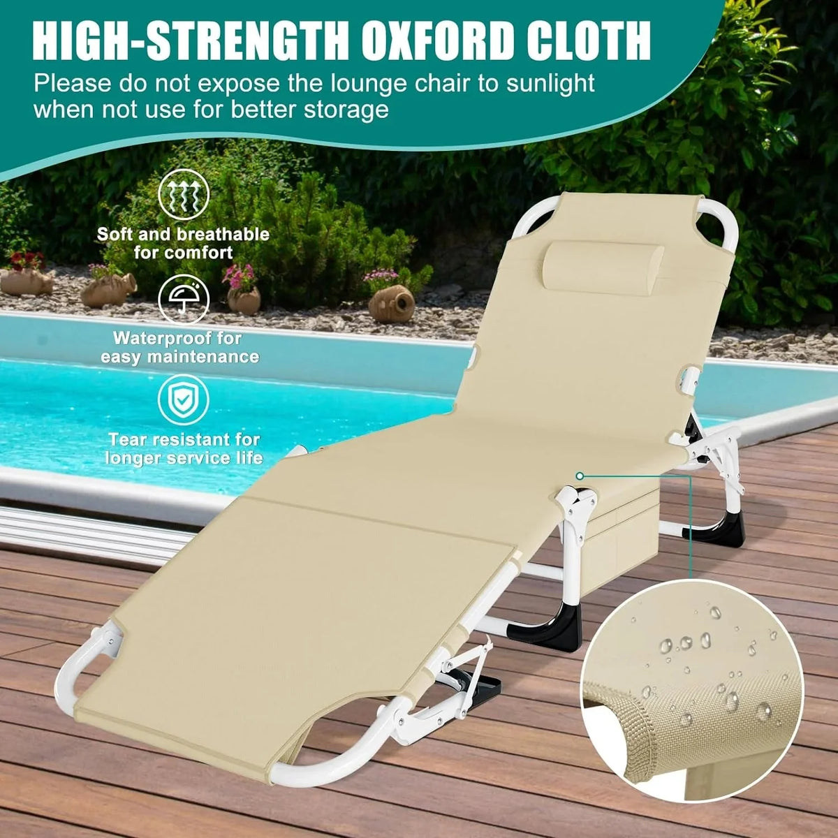 Slsy 5-Position Adjustable Folding Lounge Chair And Cot - 75.2" x 25.6" x 11.8"