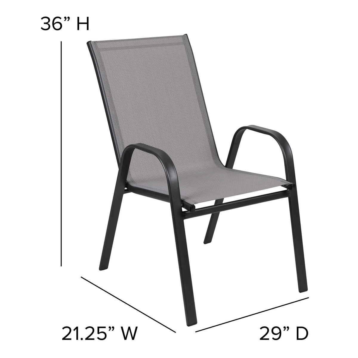 Emma + Oliver Outdoor Stack Chairs, Gray, 4 Pack, 21.25in W x 29in D x 36in H