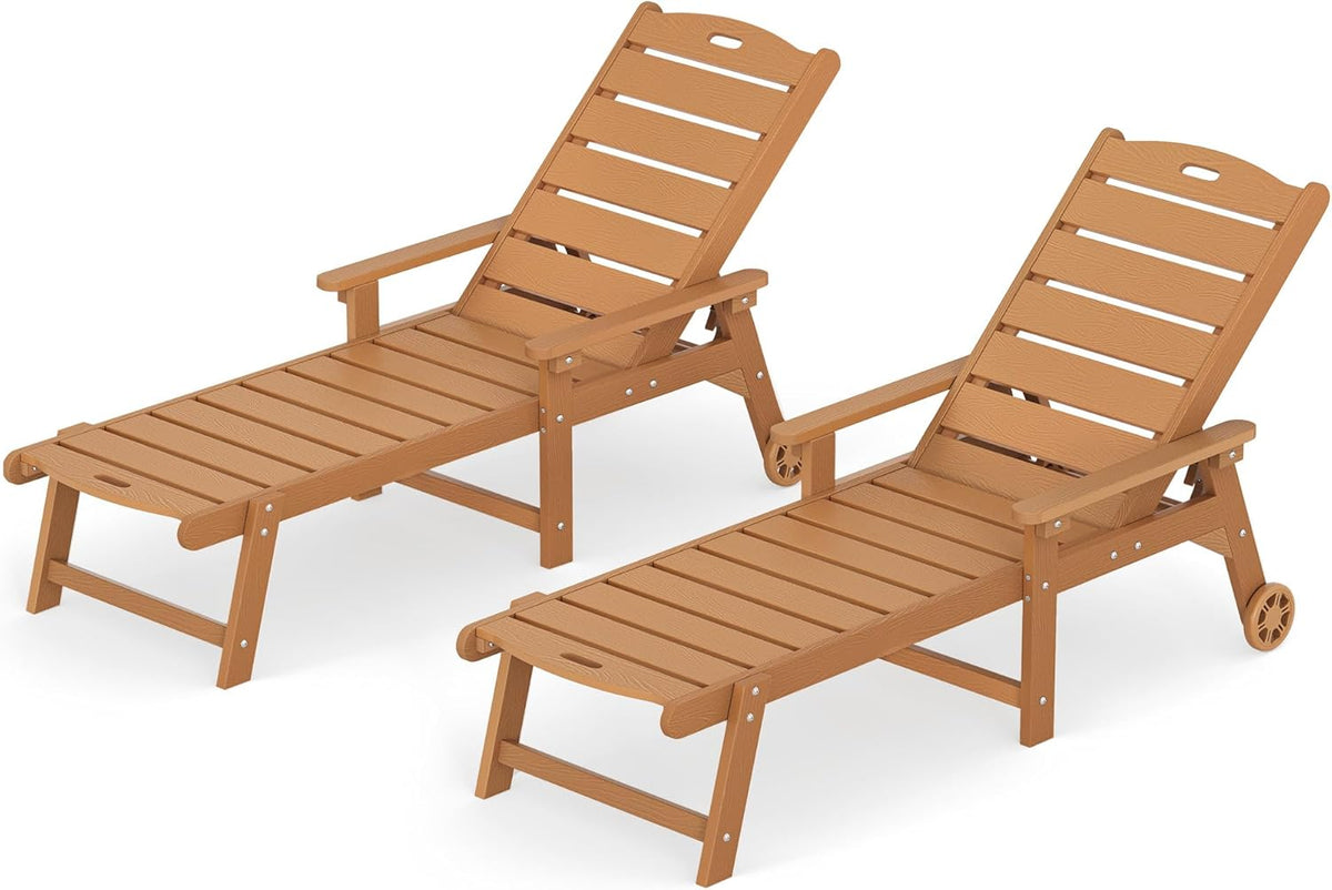 LUE BONA Outdoor Chaise Lounge Chairs Set Of 2, HDPS, 5-Position Adjustable