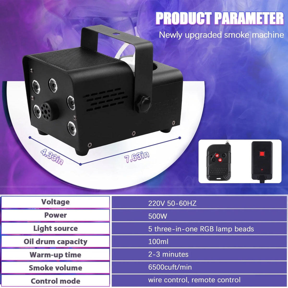 Wondnuga Halloween Fog Machine Smoke Machine 550W 3-in-one RGB Light Beads Smoke Machine Remote Control for Halloween Party Wedding