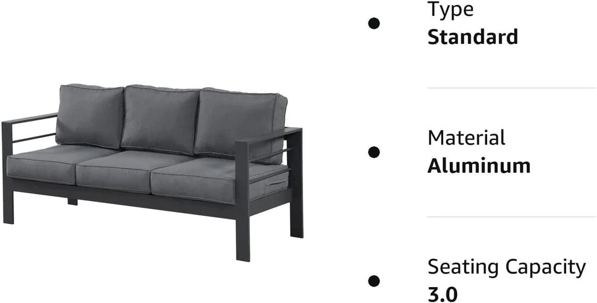 Superjoe Outdoor Patio Sofa 3 Seats Gray Aluminum With Dark Grey Cushions