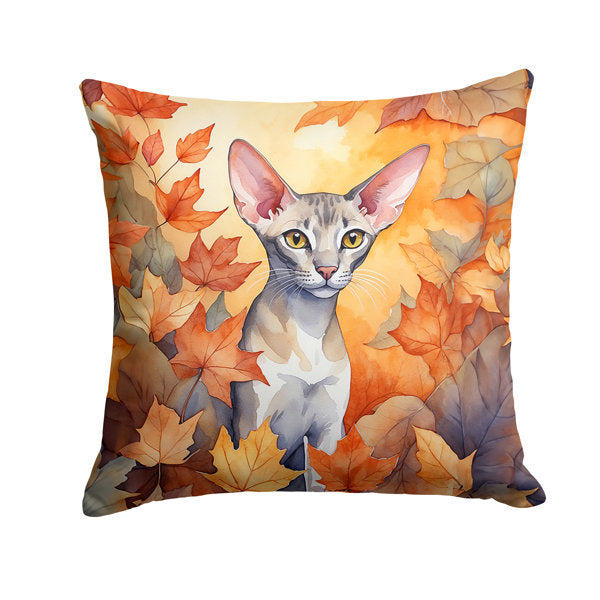 Oriental Shorthair Cat in Fall Leaves Throw Pillow