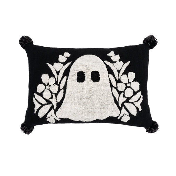 Skully Ghost Halloween Hooked Throw Pillow 22" x 14"